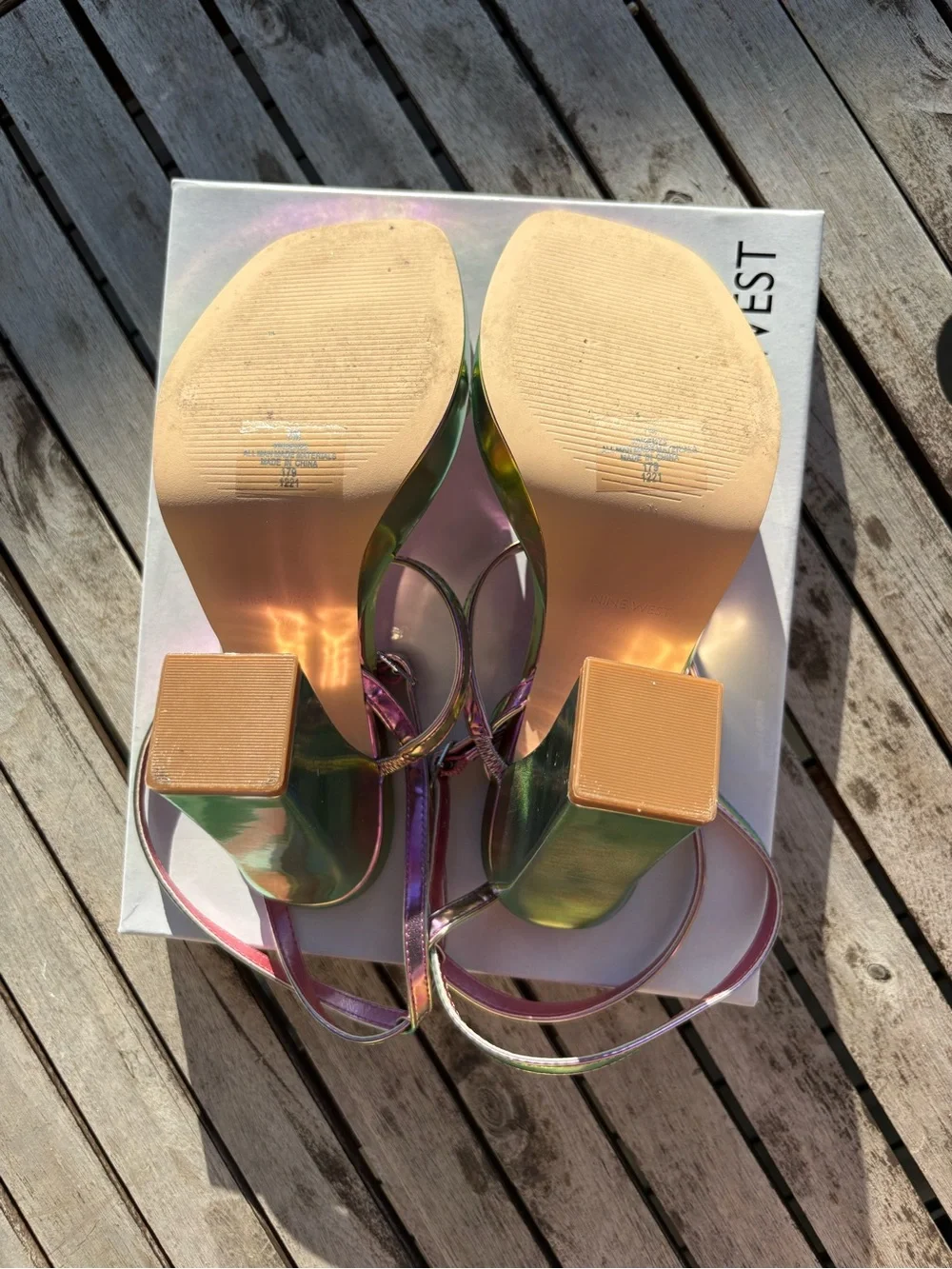 Nine West Iridescent Pink Purple Metallic Platform Sandals Sz 7M